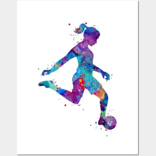 Girl Soccer Player Watercolor Painting Art Print Gifts Posters and Art